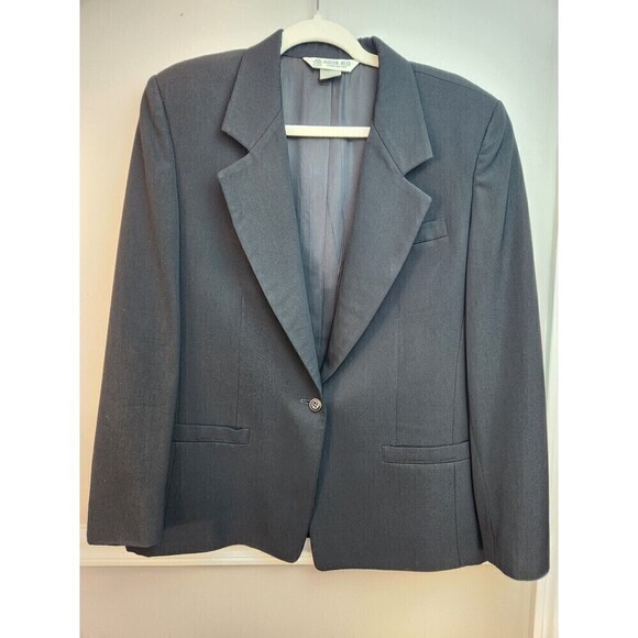 Austin Reed Womens Black Worsted Wool Blazer Sz 12 Lined One Button Some Wear - Picture 1 of 12